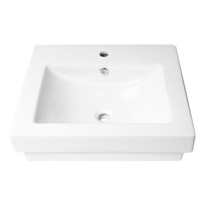 ALFI ABC701 White 24" Rectangular Semi Recessed Ceramic Sink with Faucet Hole