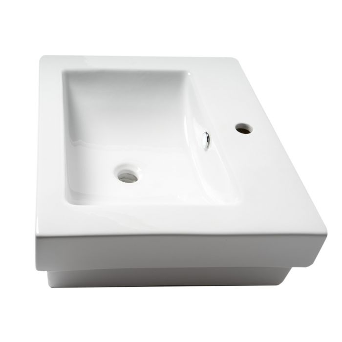 ALFI ABC701 White 24" Rectangular Semi Recessed Ceramic Sink with Faucet Hole