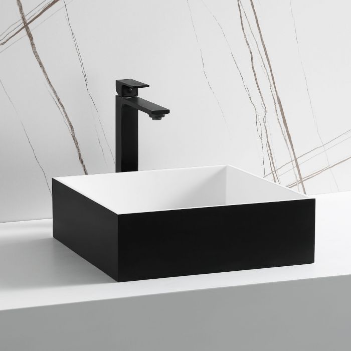 Black Matte 14" Square Solid Surface Resin Sink