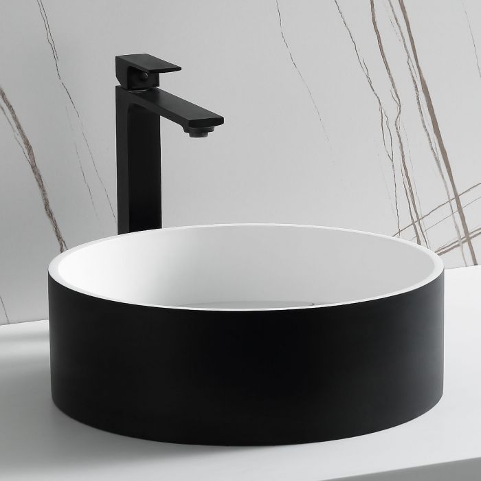 Black Matte 15" Round Solid Surface Resin Sink