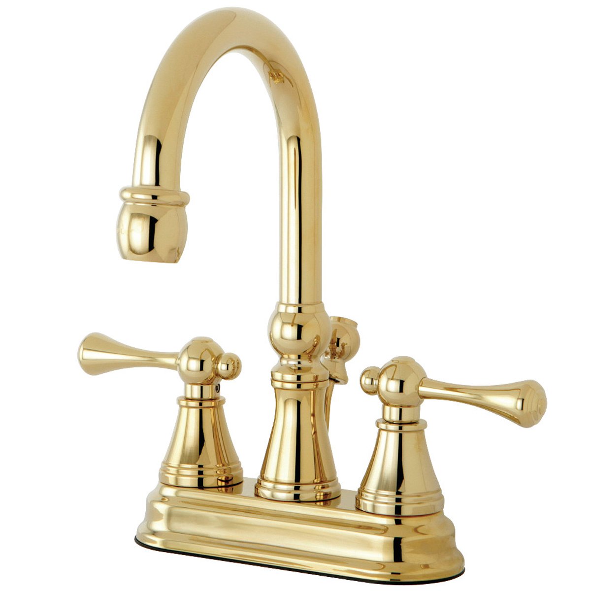 Kingston Brass Restoration Deck Mount 4-Inch Centerset Bathroom Faucet with Brass Pop-Up