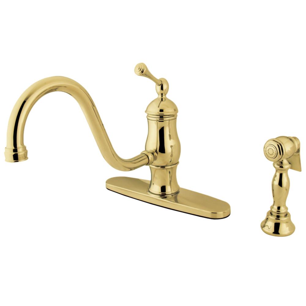 Kingston Brass KS1572BLBS Heritage Single-Handle 8" Centerset Kitchen Faucet with Brass Sprayer in Polished Brass