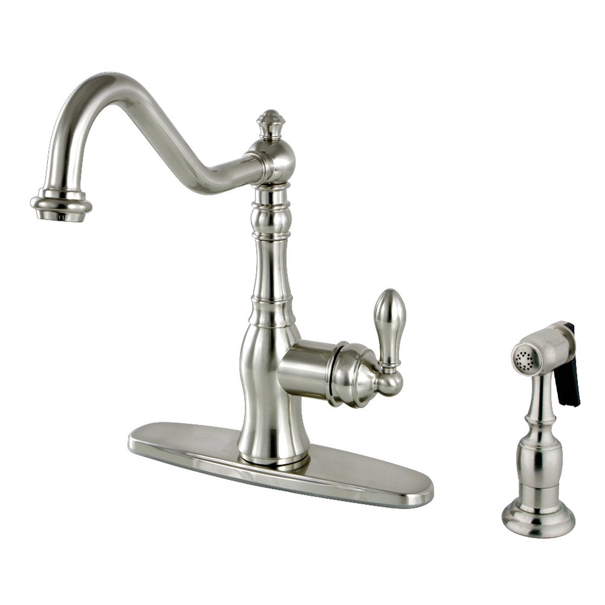 Kingston Brass Gourmetier American Classic Deck Mount Single-Handle Kitchen Faucet with Brass Sprayer