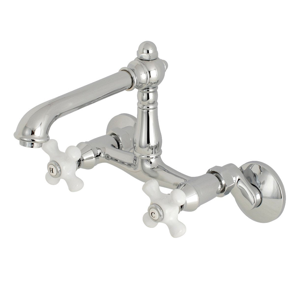Kingston Brass English Country 2-Hole 6-Inch Adjustable Center Wall Mount Kitchen Faucet