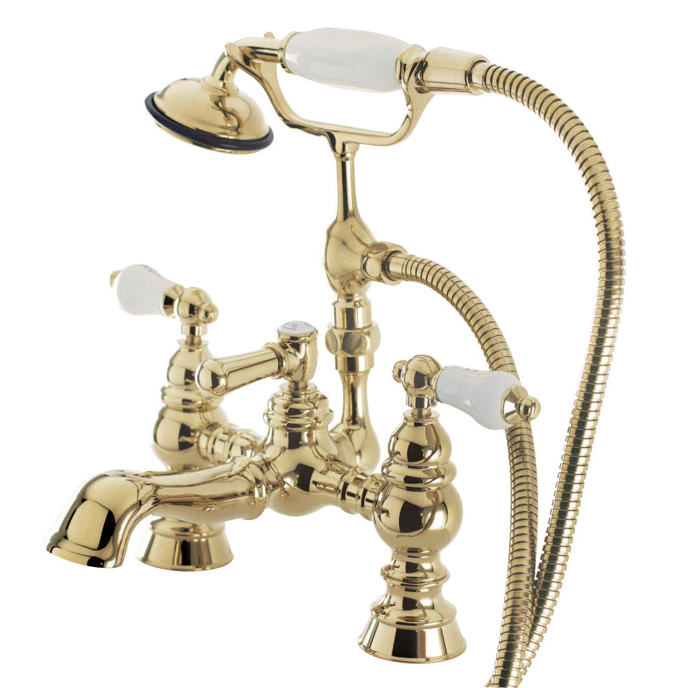 Kingston Brass Vintage 7" Brass Deck Mount Clawfoot Tub Filler with Hand Shower