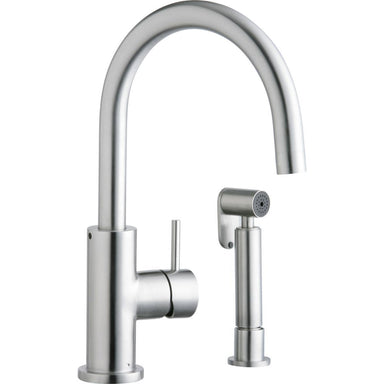 Elkay Allure Single Hole Kitchen Faucet with Lever Handle and Side Spray Satin Stainless Steel-DirectSinks