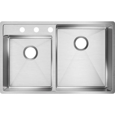 Elkay Crosstown Stainless Steel 32-1/2" x 20-1/2" x 9", Offset Double Bowl Undermount Sink with Water Deck-DirectSinks