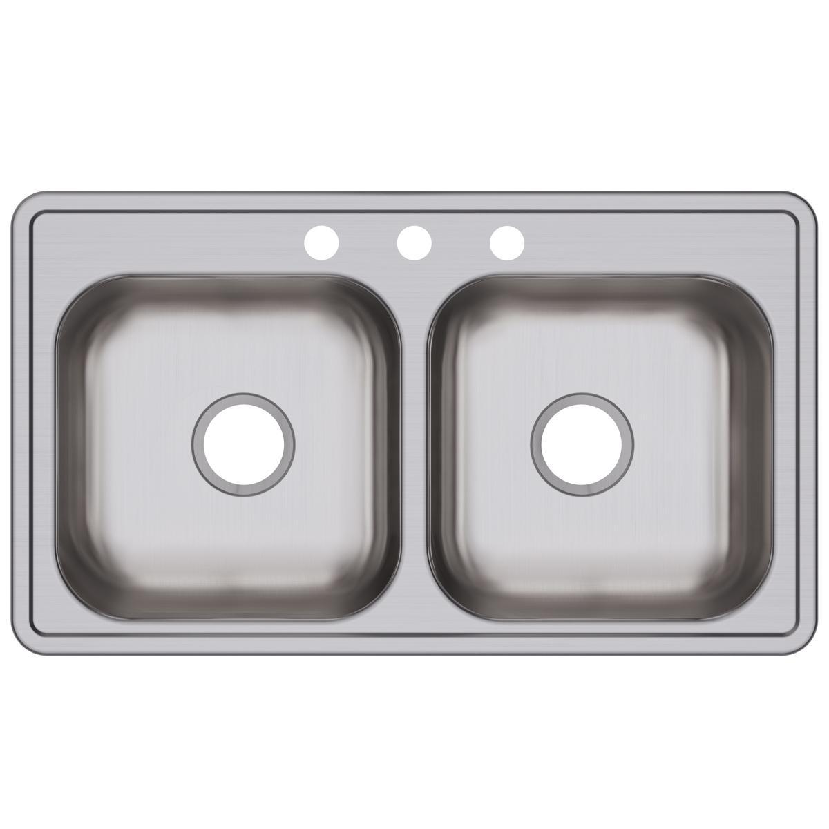 Elkay Dayton Stainless Steel 33" x 19" x 6-7/16", Equal Double Bowl Drop-in Sink-DirectSinks