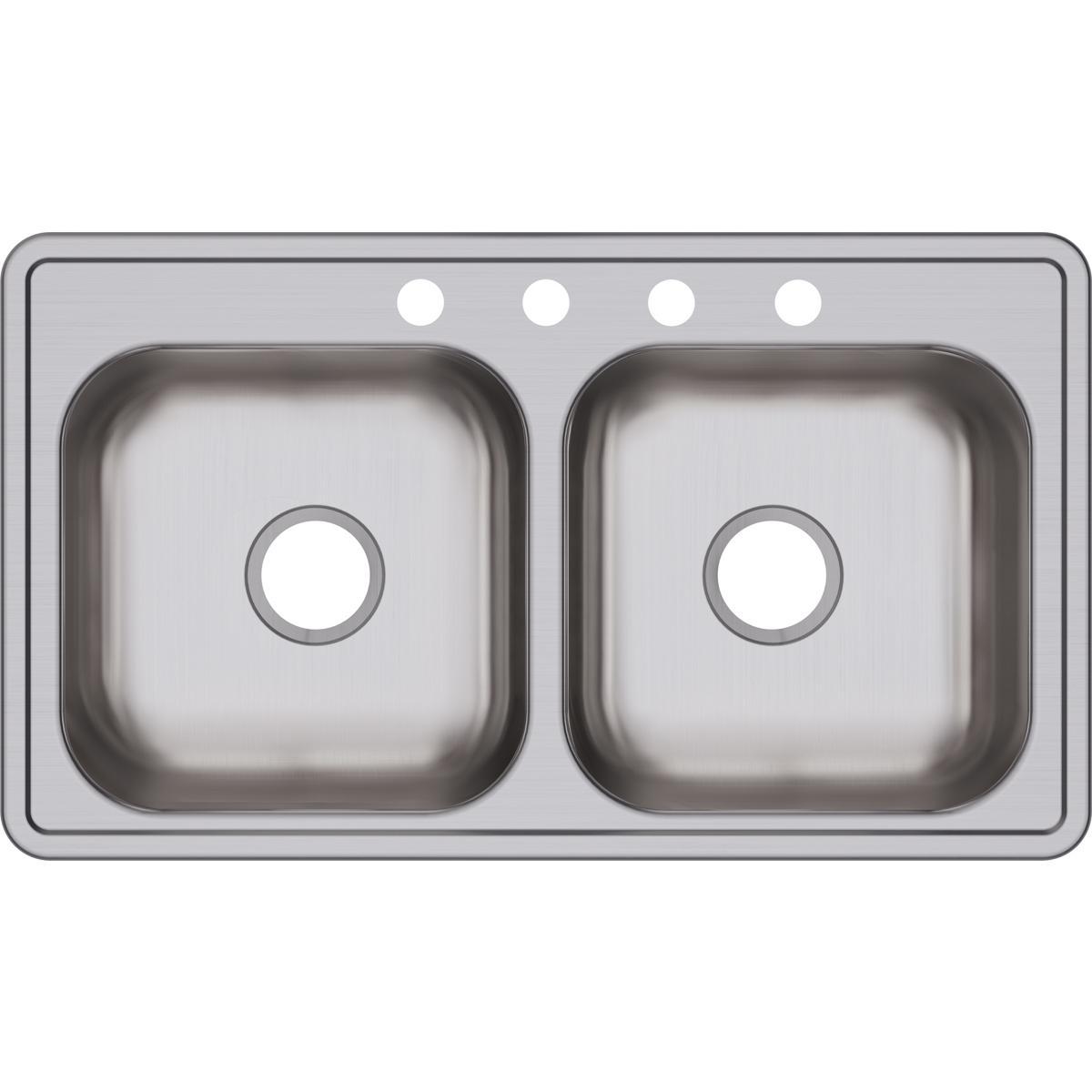 Elkay Dayton Stainless Steel 33" x 19" x 6-7/16", Equal Double Bowl Drop-in Sink-DirectSinks