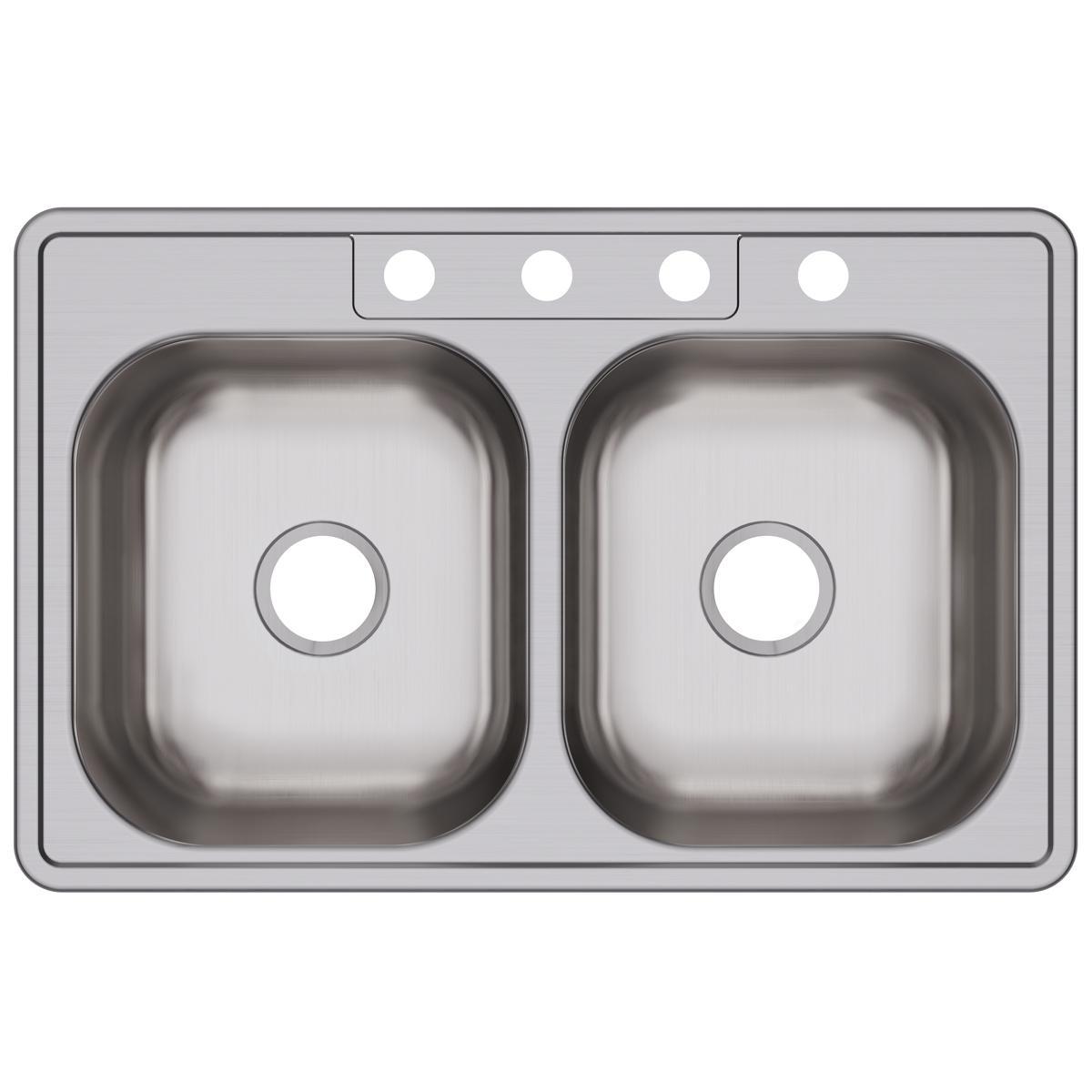 Elkay Dayton Stainless Steel 33" x 21-1/4" x 8-1/16", Equal Double Bowl Drop-in Sink-DirectSinks