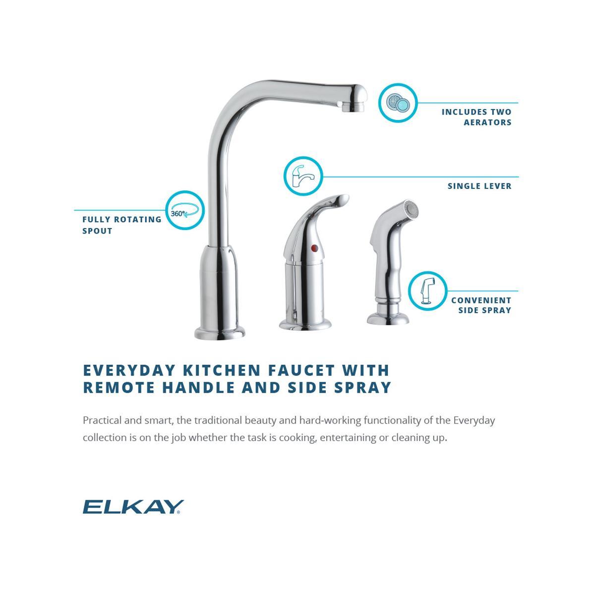 Elkay Everyday Kitchen Deck Mount Faucet with Remote Lever Handle and Side Spray Chrome-DirectSinks