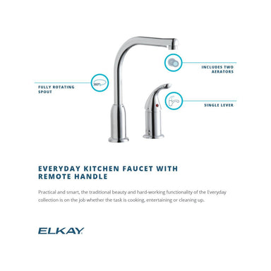 Elkay Everyday Kitchen Deck Mount Faucet with Remote Lever Handle Chrome-DirectSinks
