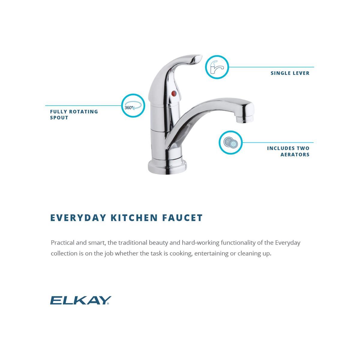 Elkay Everyday Single Hole Deck Mount Kitchen Faucet with Lever Handle Chrome-DirectSinks