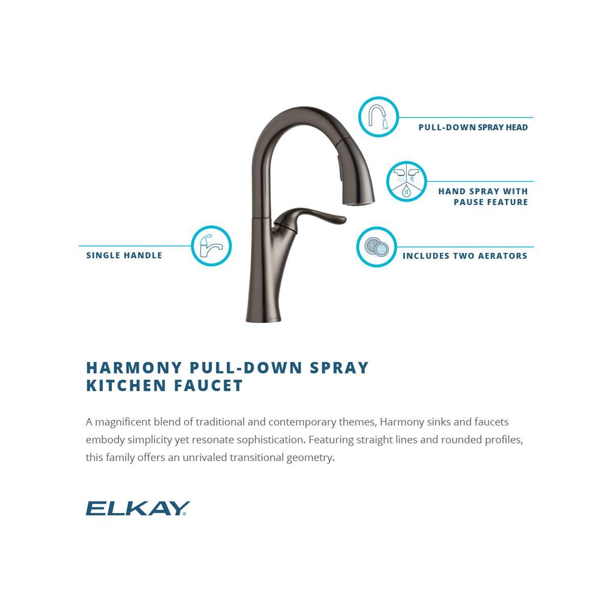 Elkay Harmony Single Hole Bar Faucet with Pull-down Spray and Forward Only Lever Handle-DirectSinks