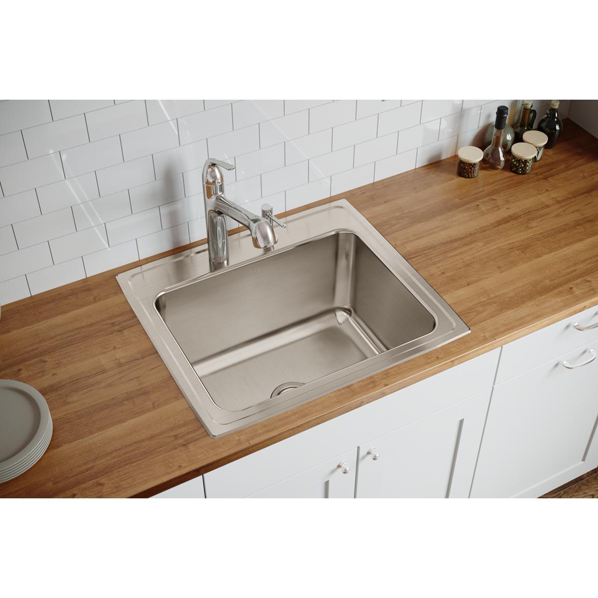 Elkay Lustertone Classic Stainless Steel 25" x 22" x 12-1/8", Single Bowl Drop-in Sink-DirectSinks