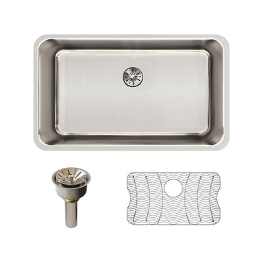 Elkay Lustertone Classic Stainless Steel 30-1/2" x 18-1/2" x 10", Single Bowl Undermount Sink Kit with Perfect Drain-DirectSinks