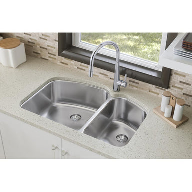Elkay Lustertone Classic Stainless Steel 32-3/4" x 21" x 9", 60/40 Double Bowl Undermount Sink with Perfect Drain-DirectSinks
