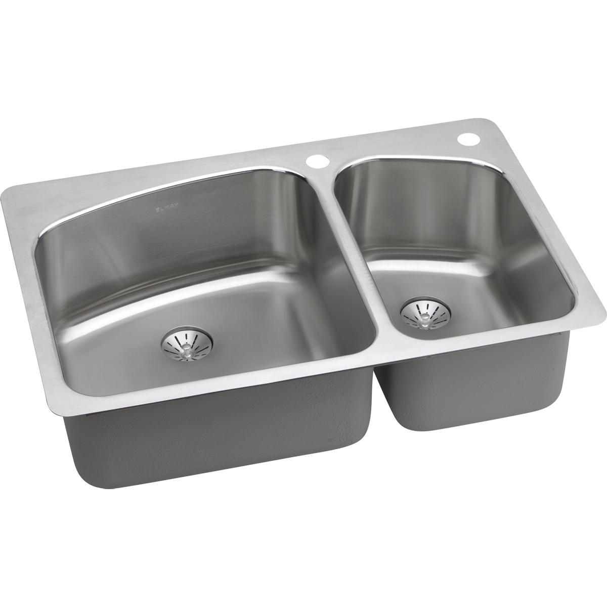 Elkay Lustertone Classic Stainless Steel 33" x 22" x 9", 60/40 Double Bowl Dual Mount Sink with Perfect Drain-DirectSinks