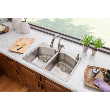 Elkay Lustertone Classic Stainless Steel 33" x 22" x 9", Equal Double Bowl Dual Mount Sink with Perfect Drain-DirectSinks