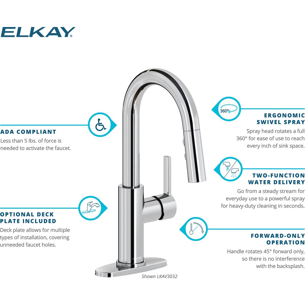 Elkay Avado Single Hole Bar Faucet with Pull-down Spray and Lever Handle