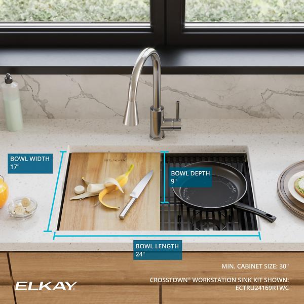 Elkay Crosstown 25.5" 18 Gauge Stainless Steel Undermount Workstation Kitchen Sink