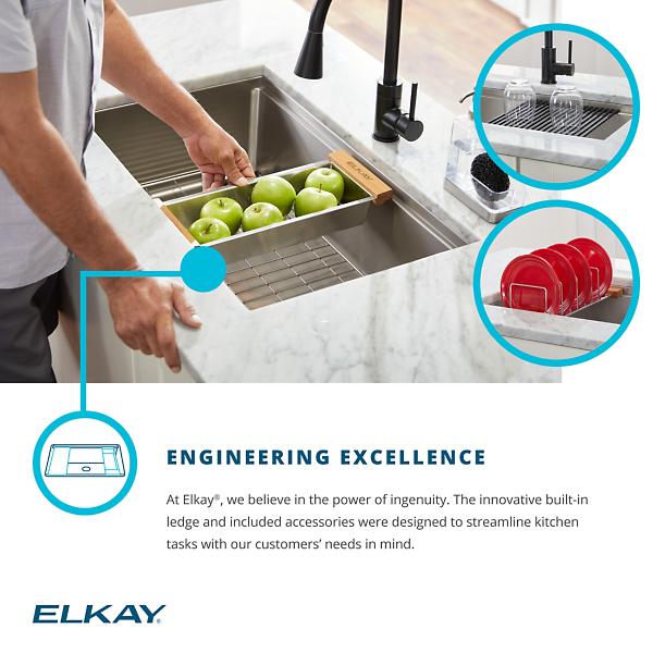 Elkay Crosstown 25.5" 16 Gauge Stainless Steel Undermount Workstation Kitchen Sink