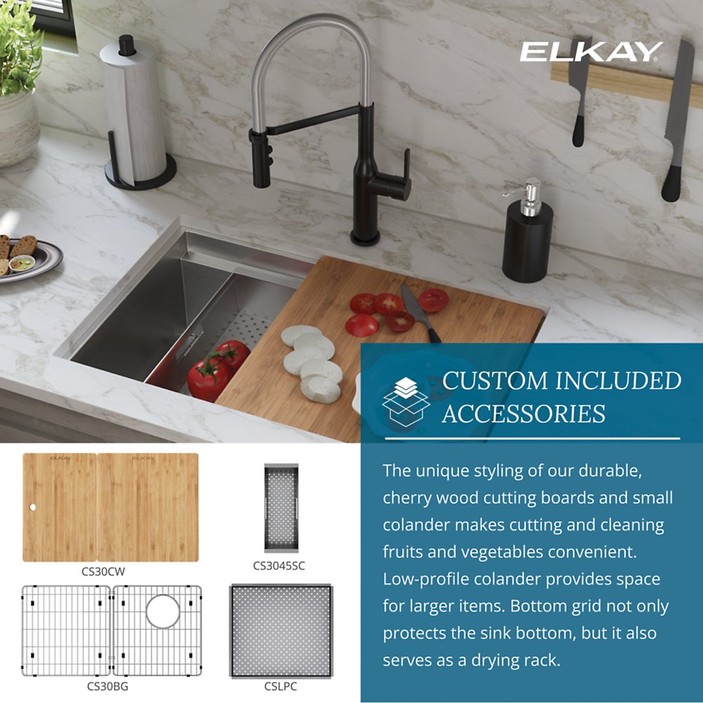 Elkay Circuit Chef 16 Gauge 32" Single Bowl Undermount Sink Kit with Wood Boards