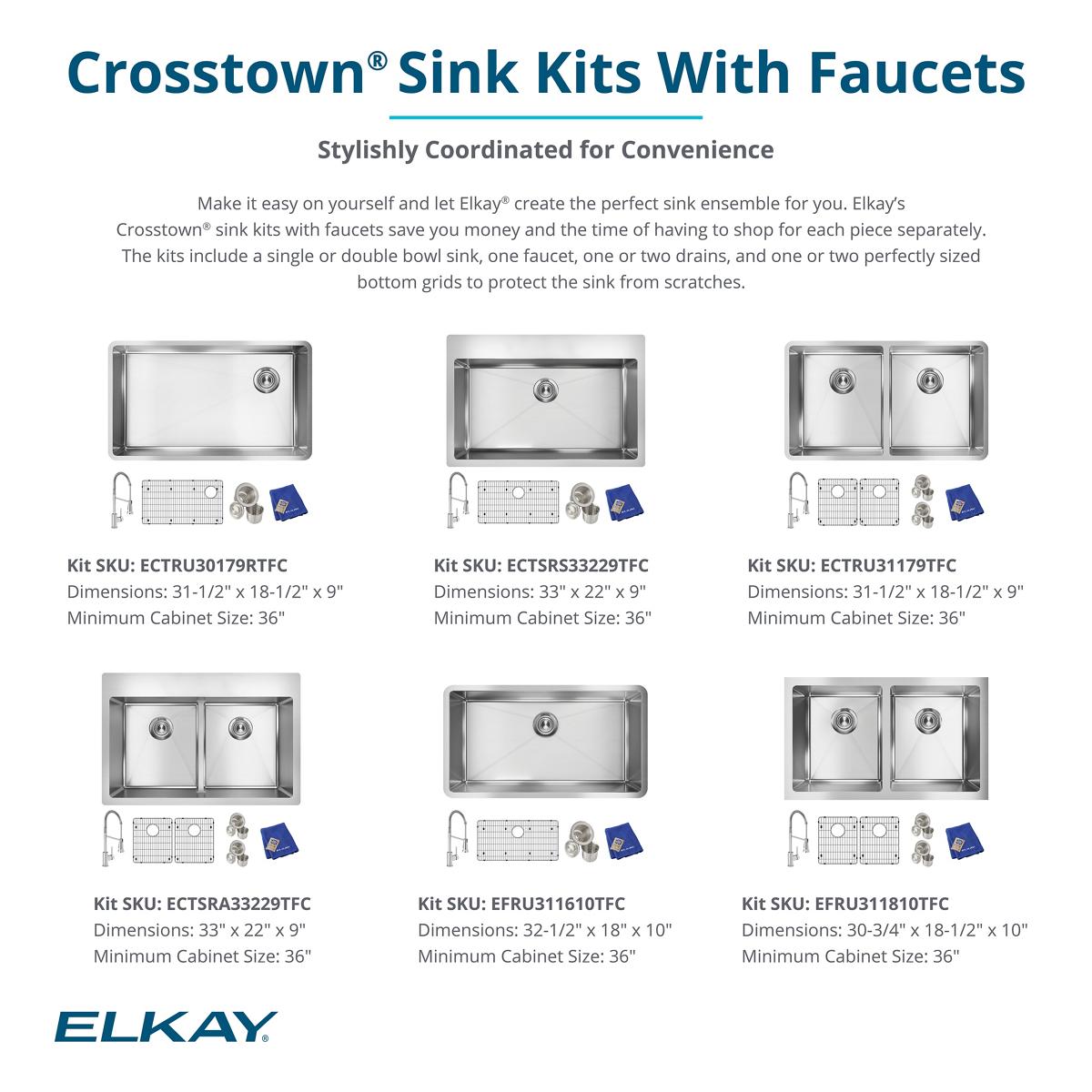 Elkay Crosstown 18 Gauge Stainless Steel 33" x 22" x 9", Single Bowl Dual Mount Sink Kit with Faucet-Kitchen Sink & Faucet Combos-Elkay