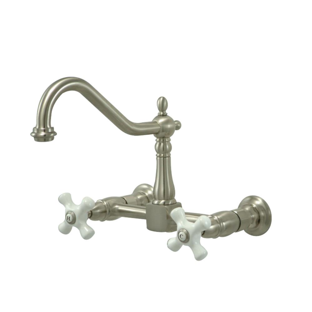 Kingston Brass Heritage 2-Hole 8-Inch Wall Mount Kitchen Faucet