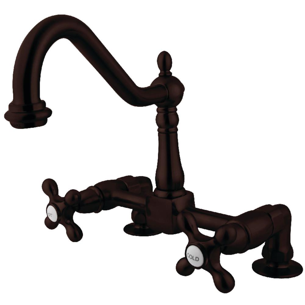 Kingston Brass Heritage Centerset Kitchen Faucet with Metal Cross Handle