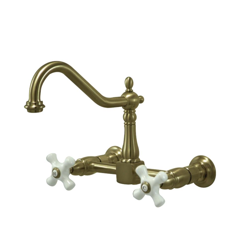 Kingston Brass Heritage 2-Hole 8-Inch Wall Mount Kitchen Faucet