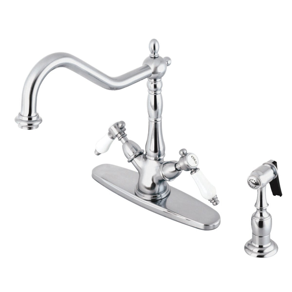 Kingston Brass Mono Deck Mount Kitchen Faucet with Brass Sprayer