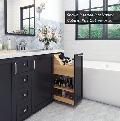 Hardware Resources No Wiggle 8" Vanity-height Cabinet Pullout-DirectSinks. Shown with Grooming insert