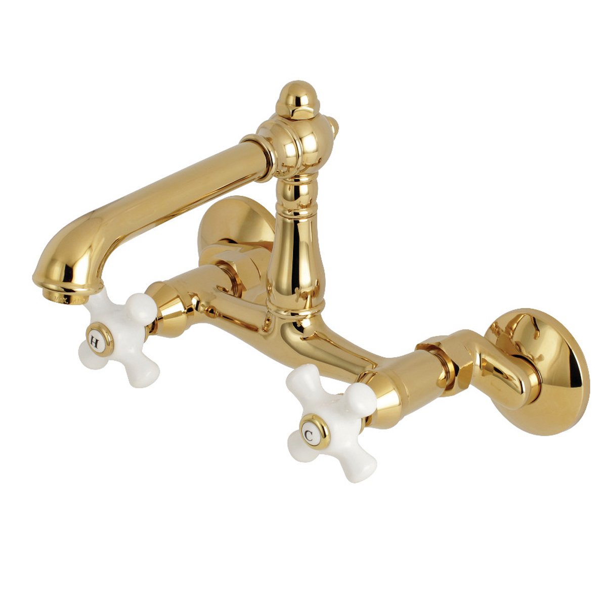 Kingston Brass English Country 2-Hole 6-Inch Adjustable Center Wall Mount Kitchen Faucet