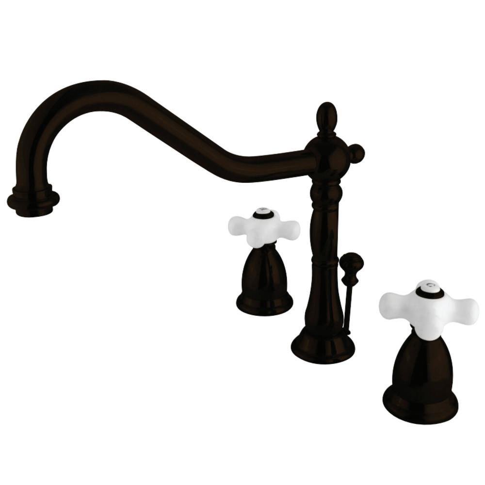 Kingston Brass Heritage Cross-Handle 3-Hole 8-Inch Widespread Bathroom Faucet