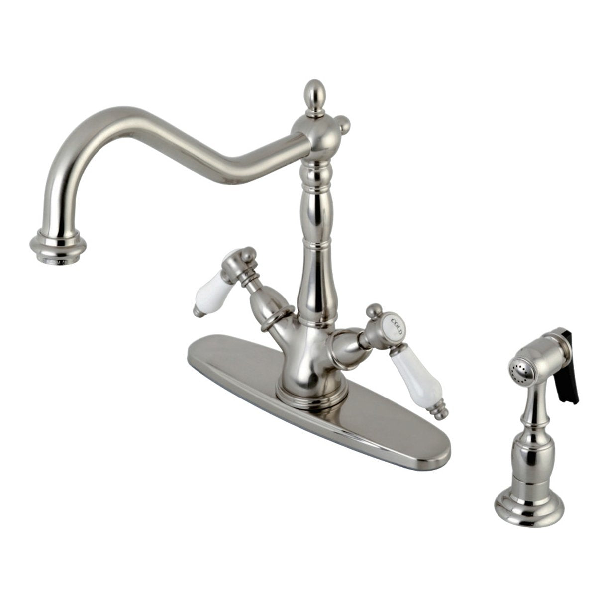 Kingston Brass Mono Deck Mount Kitchen Faucet with Brass Sprayer