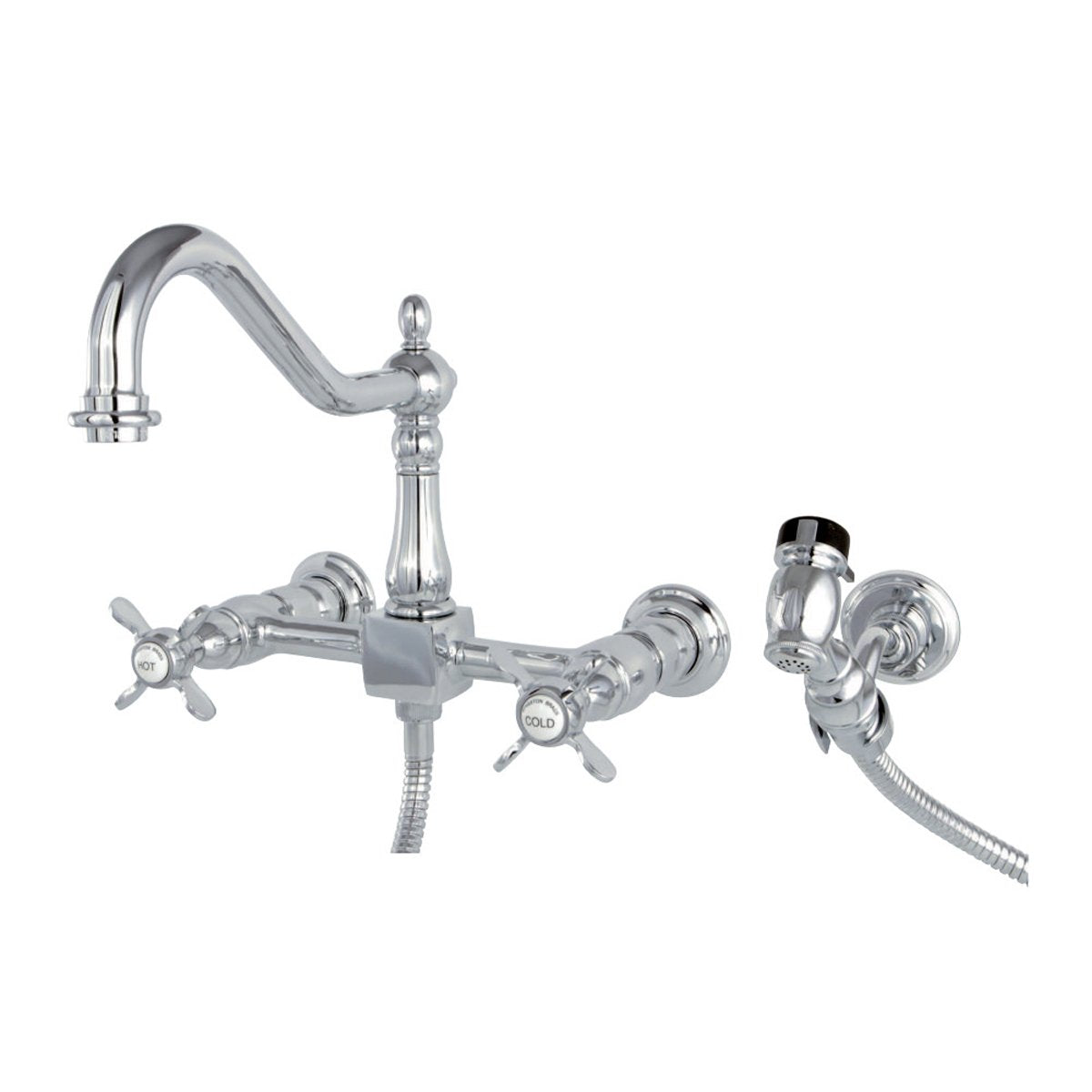 Kingston Brass Essex 8-Inch Centerset Wall Mount Kitchen Faucet with Brass Sprayer