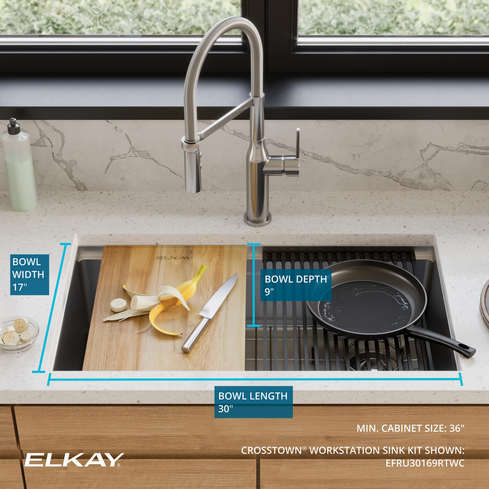 Elkay Crosstown 31.5" 16 Gauge Stainless Steel Undermount Workstation Kitchen Sink