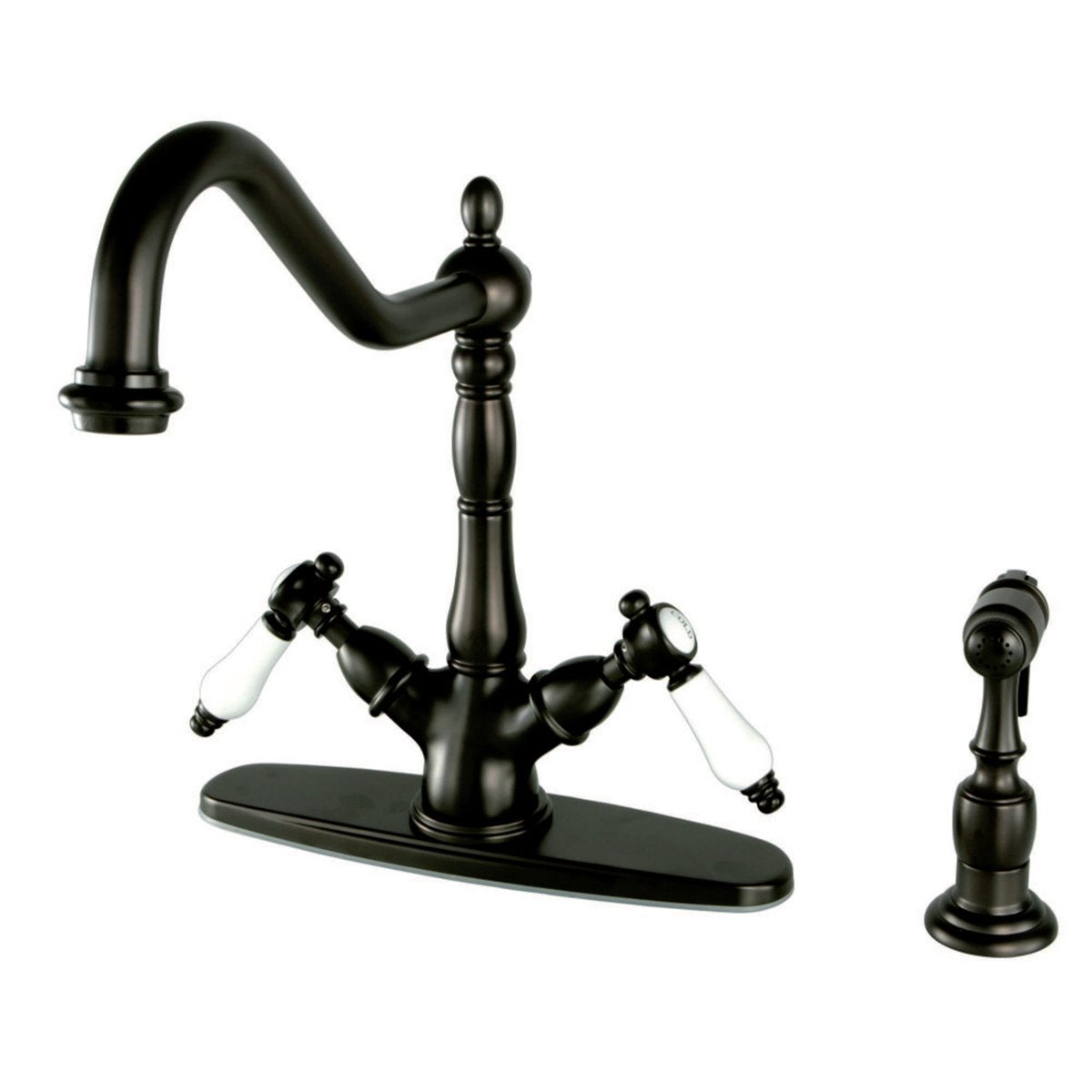 Kingston Brass Mono Deck Mount Kitchen Faucet with Brass Sprayer