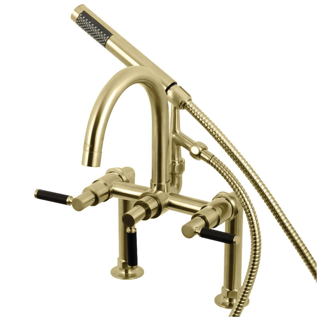 Kingston Brass Aqua Vintage AE8107DKL Kaiser 2-Handle 7-Inch Deck Mount Clawfoot Tub Faucet with Hand Shower in Brushed Brass