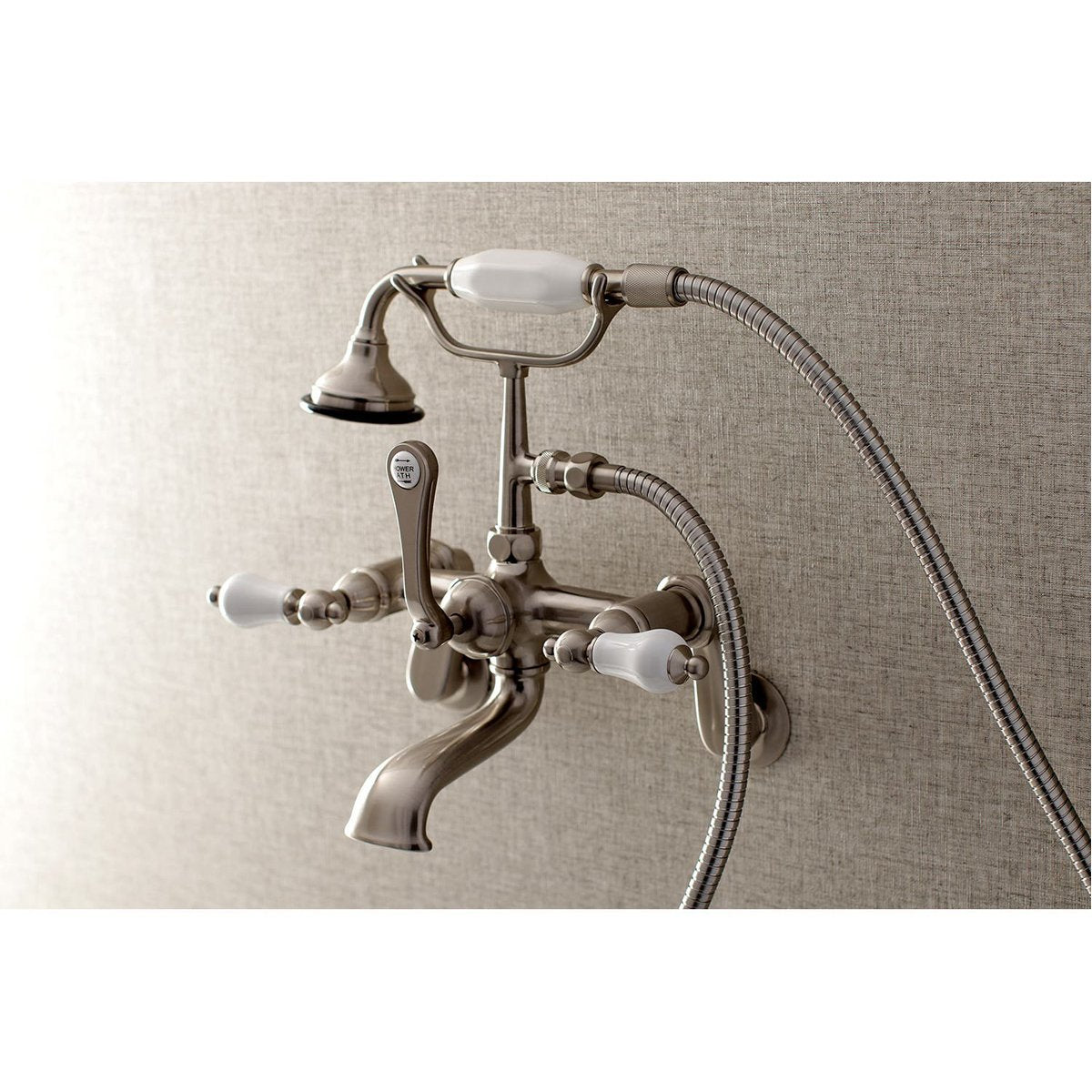 Kingston Brass Aqua Vintage Wall Mount Clawfoot Tub Faucet with Hand Shower