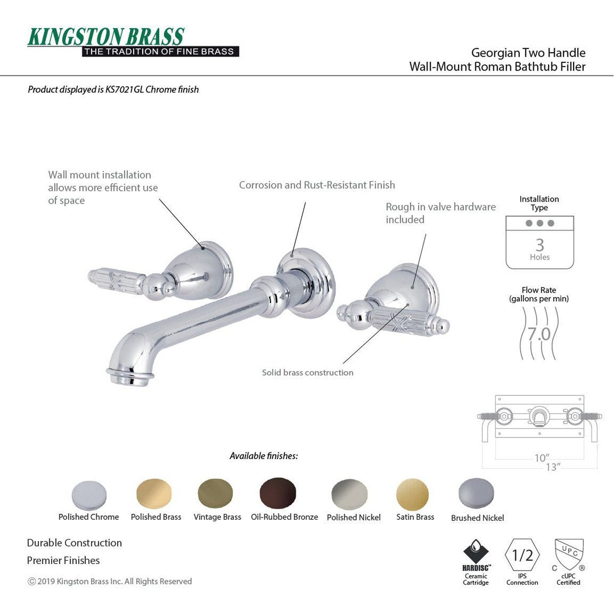 Kingston Brass Georgian 2-Handle Wall Mount Roman Tub Faucet