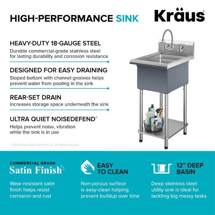 Kraus 19" Free Standing Stainless Steel Utility Sink