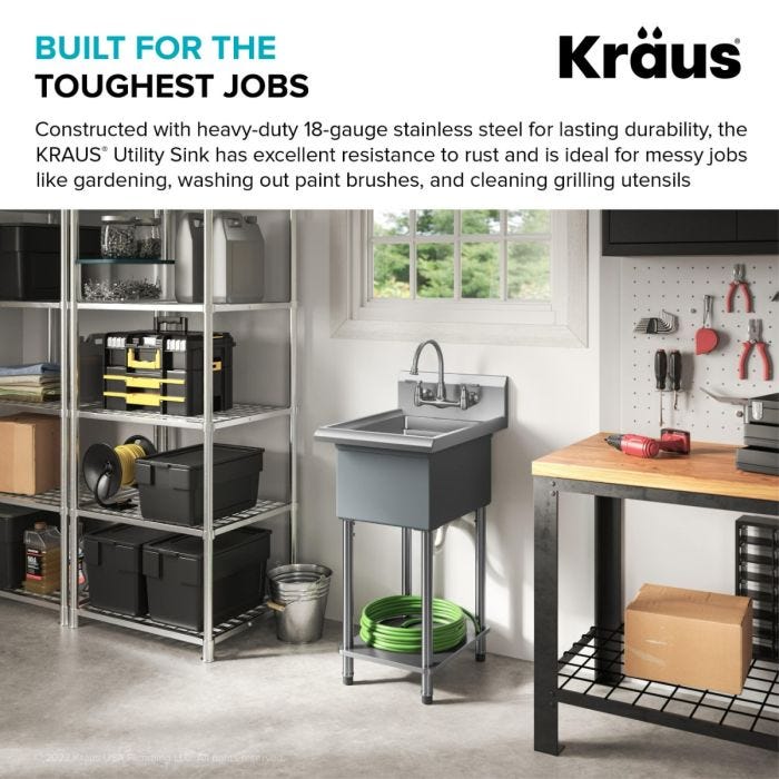 Kraus 19" Free Standing Stainless Steel Utility Sink