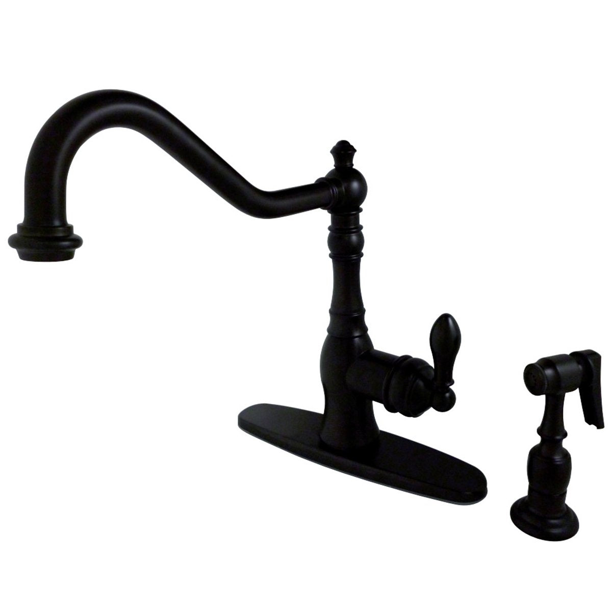 Kingston Brass Gourmetier American Classic Deck Mount Single-Handle Kitchen Faucet with Brass Sprayer