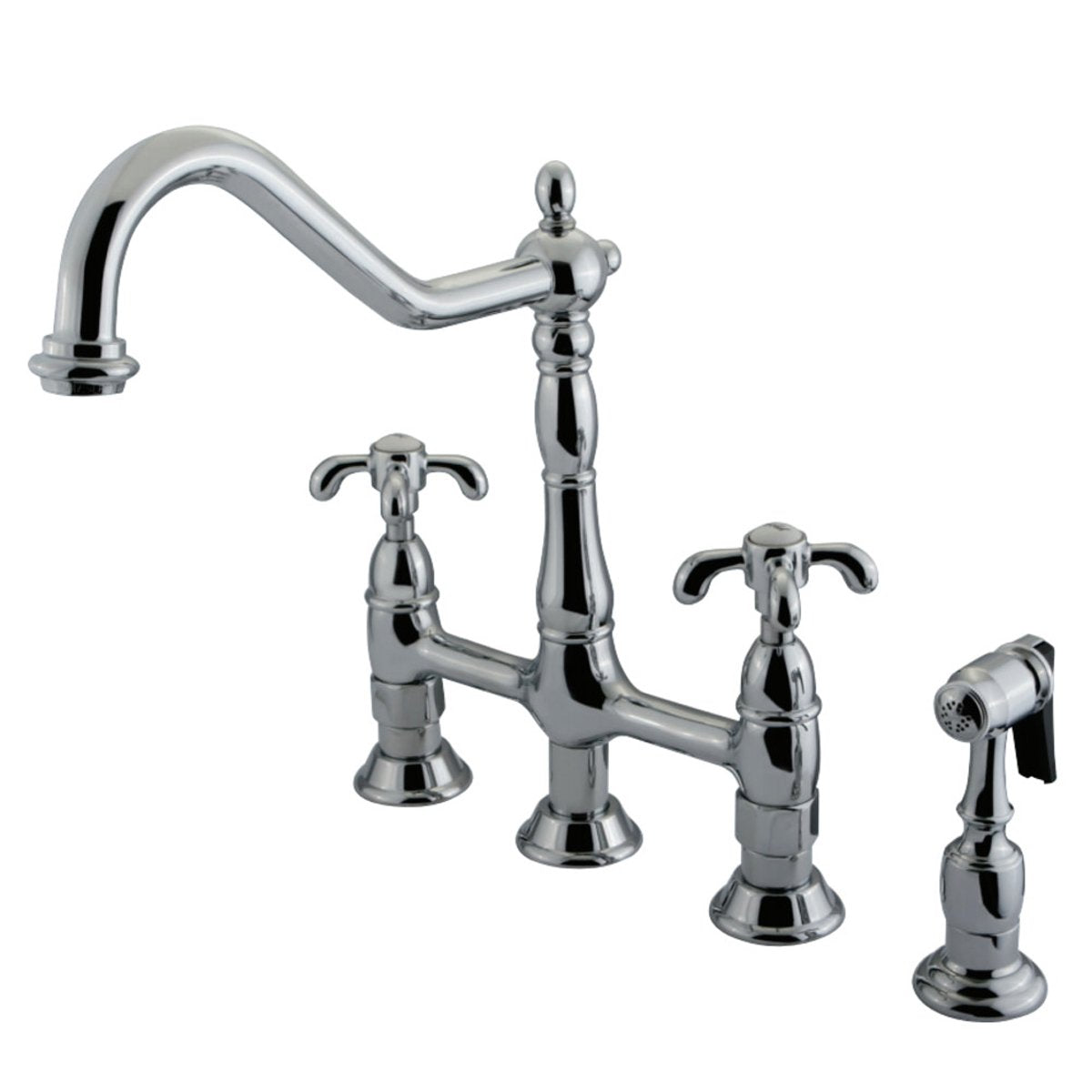 Kingston Brass French Country Kitchen Bridge Faucet with Brass Sprayer