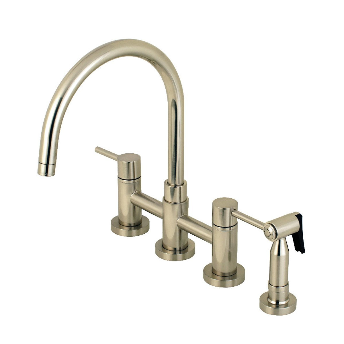 Kingston Brass Concord Two-Handle 4-Hole Bridge Kitchen Faucet with Brass Side Sprayer