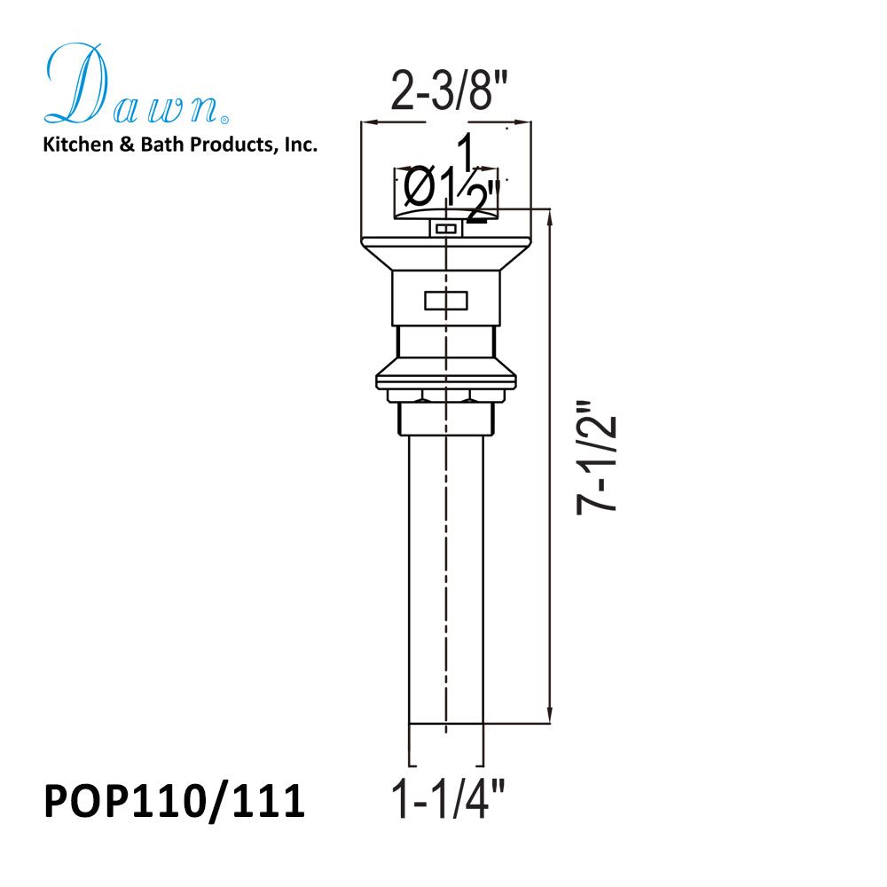 Dawn 1-1/4" Standard Pop-Up Drain, Overflow-Bathroom Accessories Fast Shipping at DirectSinks.
