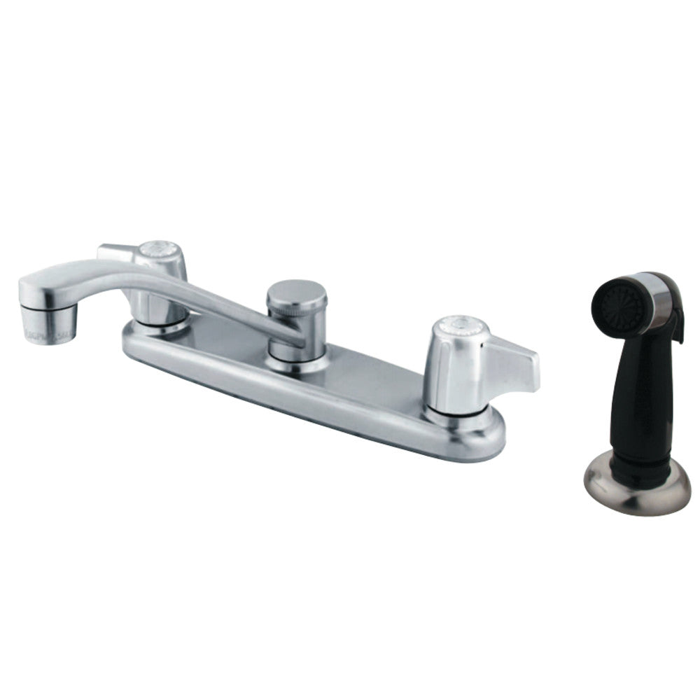 Kingston Brass Water Saving Magellan Centerset Kitchen Faucet with Canopy Handles and Side Sprayer