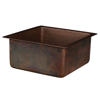 Premier Copper Products 16" Square Hammered Copper Bar/Prep Sink with 3.5" Drain Opening-DirectSinks